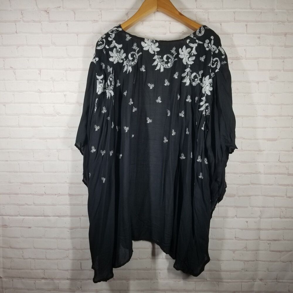 Kimono Wrap Womens 2X Back Beach Short Sleeve Flowy Floral Lightweight Embroider - Picture 2 of 6